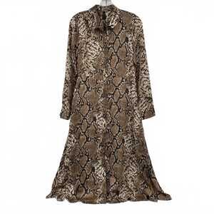 YAS Brown Satin Snake Print Midi Dress | Women’s Size S